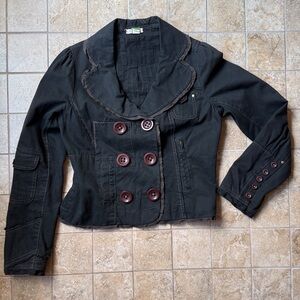 Anthropologie ETTtwa Sumptuary Jacket 2006 Ruffle Hem Contrast Stitch Patchwork